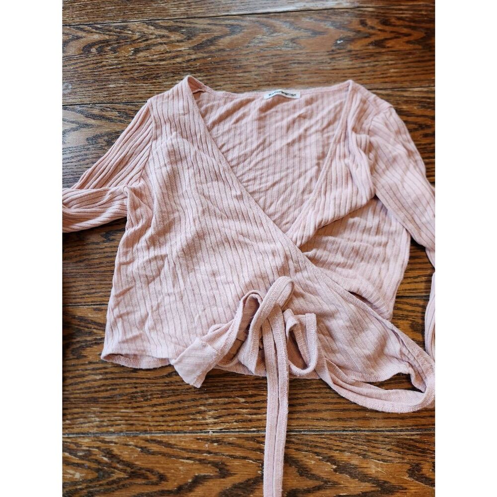 Reformation pink ribbed wrap top sz XS
